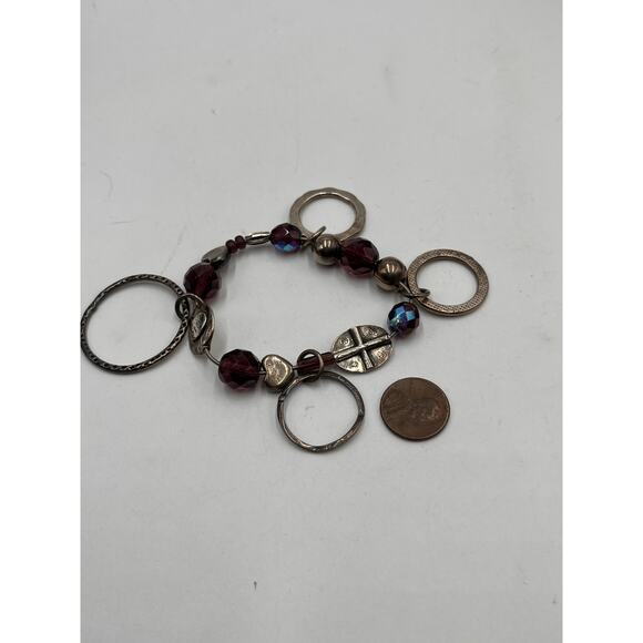 Gas Bijoux Designer Purple Glass AB Beaded Disc Dangle Sterling Bracelet - Picture 2 of 7